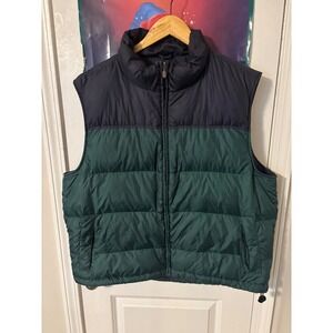 Eddie Bauer Mens XL Goose Down Puffer Vest Green Navy Blue Colorblock Quilted
